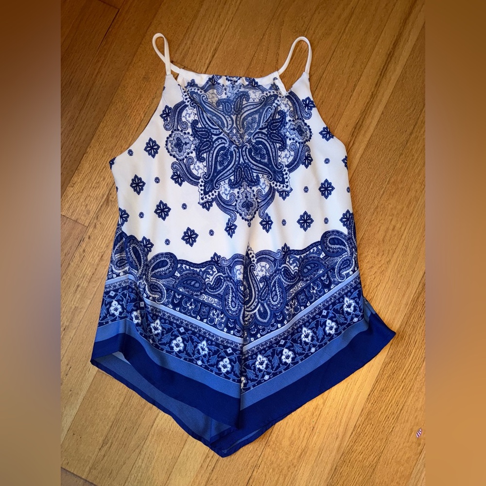 A. Byer Blue and White Paisley Blouse
